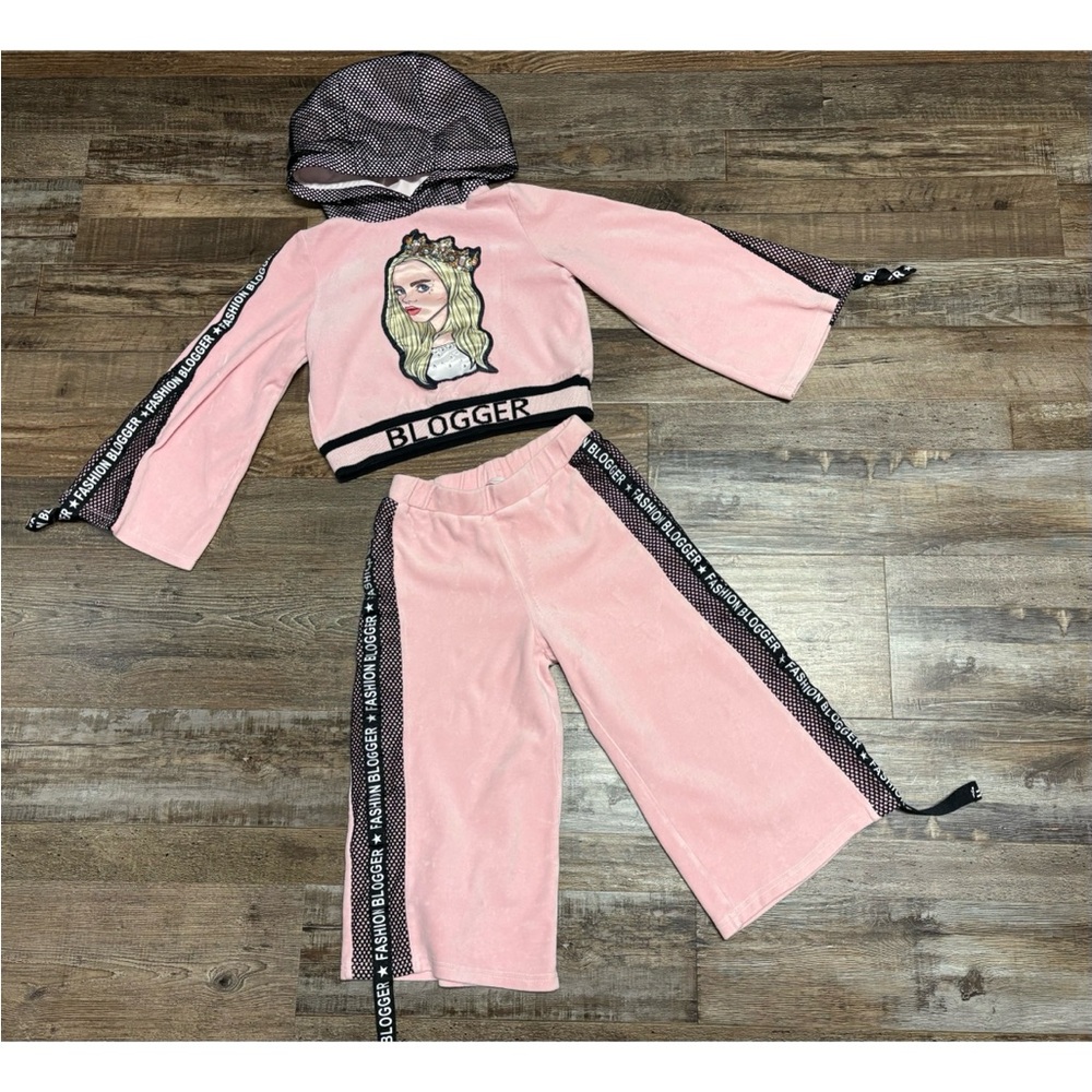 EUC CHOUPETTE $200 Pink Cotton Velvet Track Suit 134 8 9